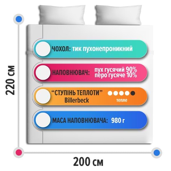 Фото - Одеяло зимнее двуспальное евро Billerbeck пуховое Магнолия К1 200х220 (0590-01/03)
