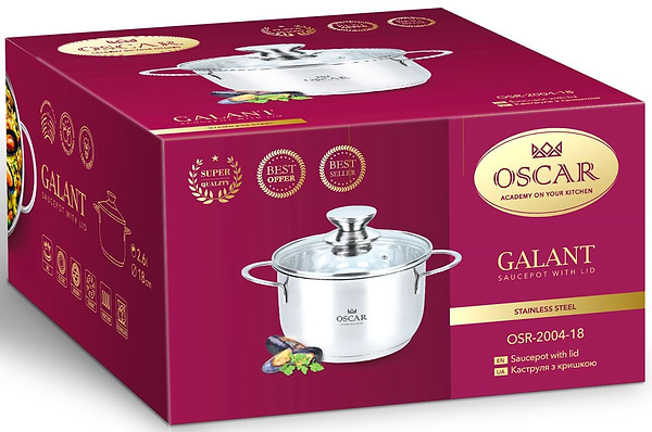 Фото - Кастрюля OSCAR GALANT 18 см с крышкой (OSR-2004-18)