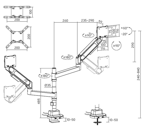 Фото - Крепление настольное OfficePro MAH752B 24-57" 2-27 кг Black