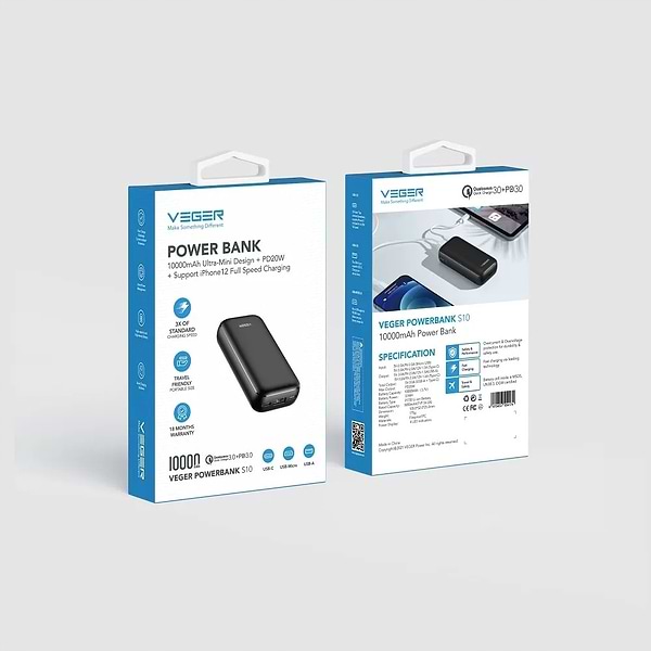 Фото - Батарея мобільна Veger S10 10000mAh 20W Black (6970453554174)