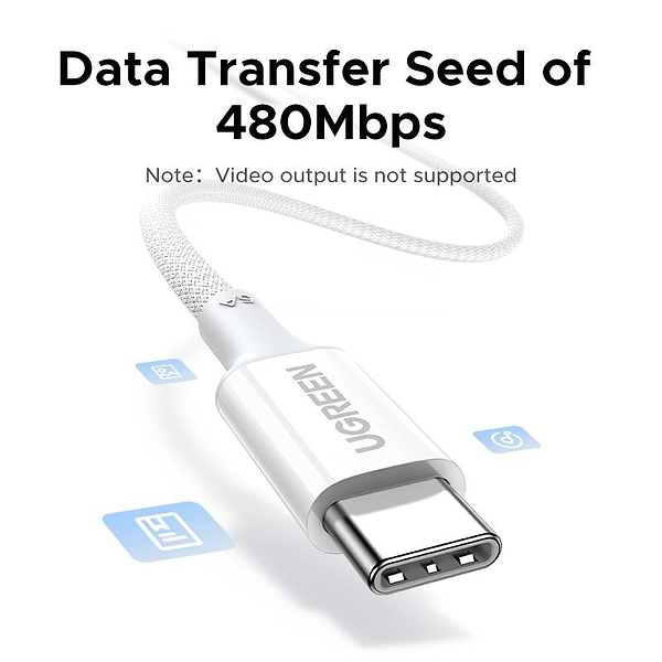 Фото - Кабель синхронізації даних UGREEN L502 USB-C to USB-C PD 100W 5A 2m White (35221)