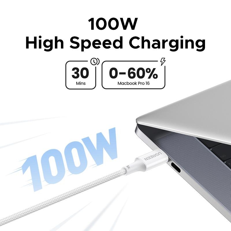 Фото - Кабель синхронізації даних UGREEN L502 USB-C to USB-C PD 100W 5A 2m White (35221)