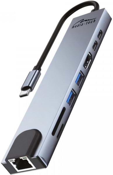 Хаб USB Media-Tech USB3.1 Type-C - HDMI 4K/2xUSB-A/2xUSB-C/RJ45/SD/TF/PD 100W 8 in 1 (MT5046)