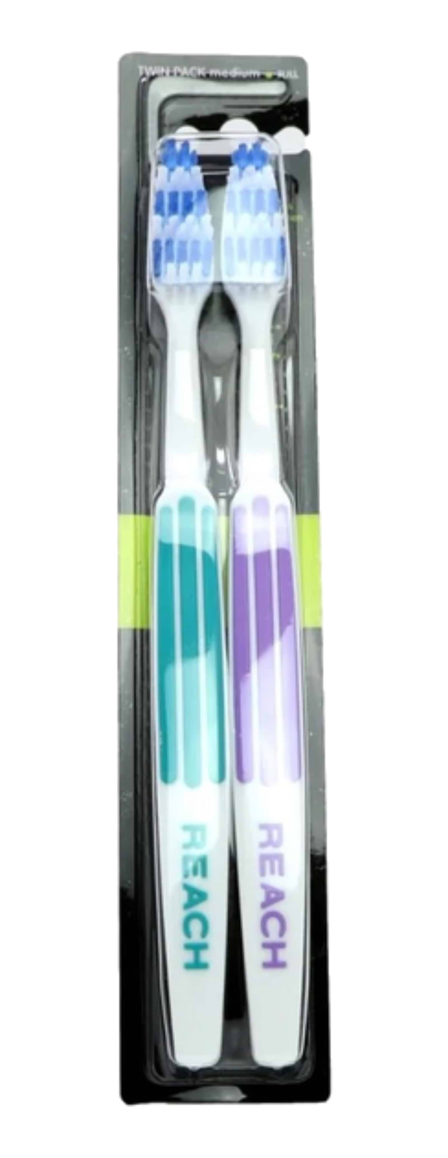 Зубна щітка Reach Medium Twin Pack/ІНТЕРДЕНТАЛ Середня бірюзово-бузкова 2 шт. (4820019803388)
