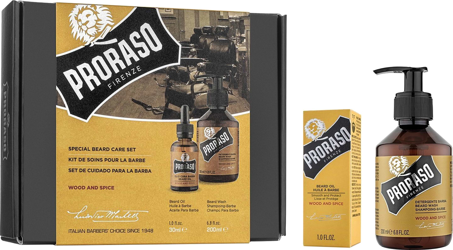 Подарунковий набір для догляду за обличчям Proraso Duo Pack Oil+Shampoo Wood&Spice (8004395007455)