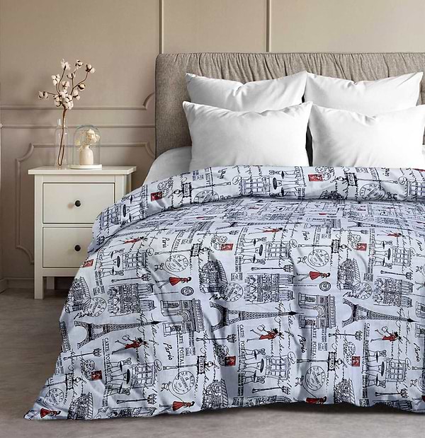 Фото - Підковдра двоспальна Zastelli бязева 102 Париж 175х210 см синя (14852)