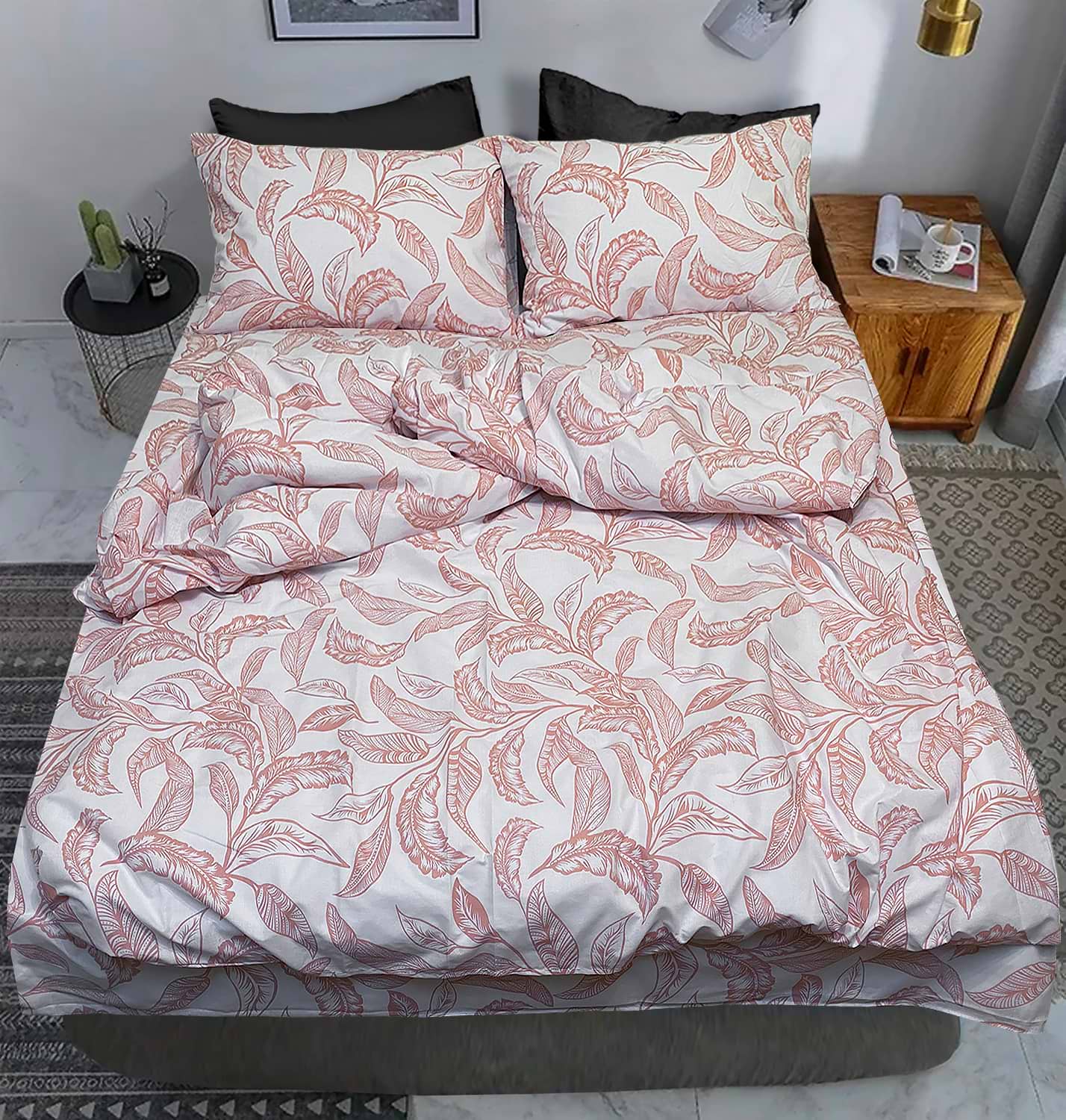 Комплект постельного белья Zastelli 40-1428 White Листья на белом бязь 175х210 Розовый (21206)