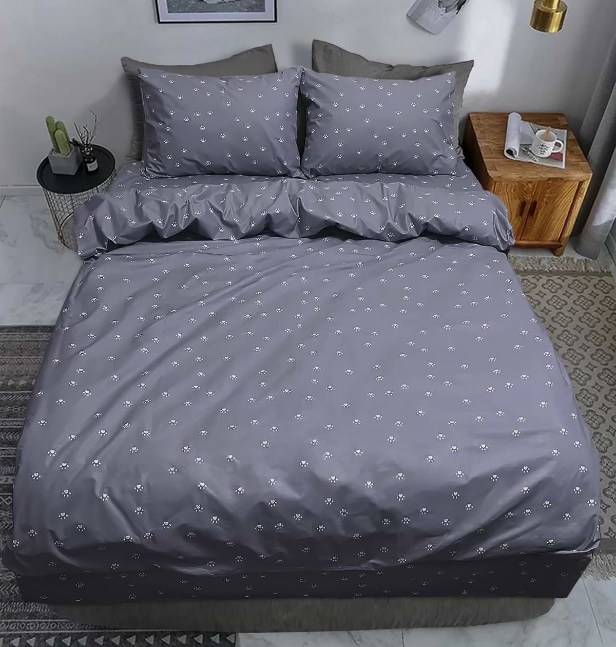 Комплект постельного белья Zastelli 595-596 Лапки бязь 175х210 Серый (20974)