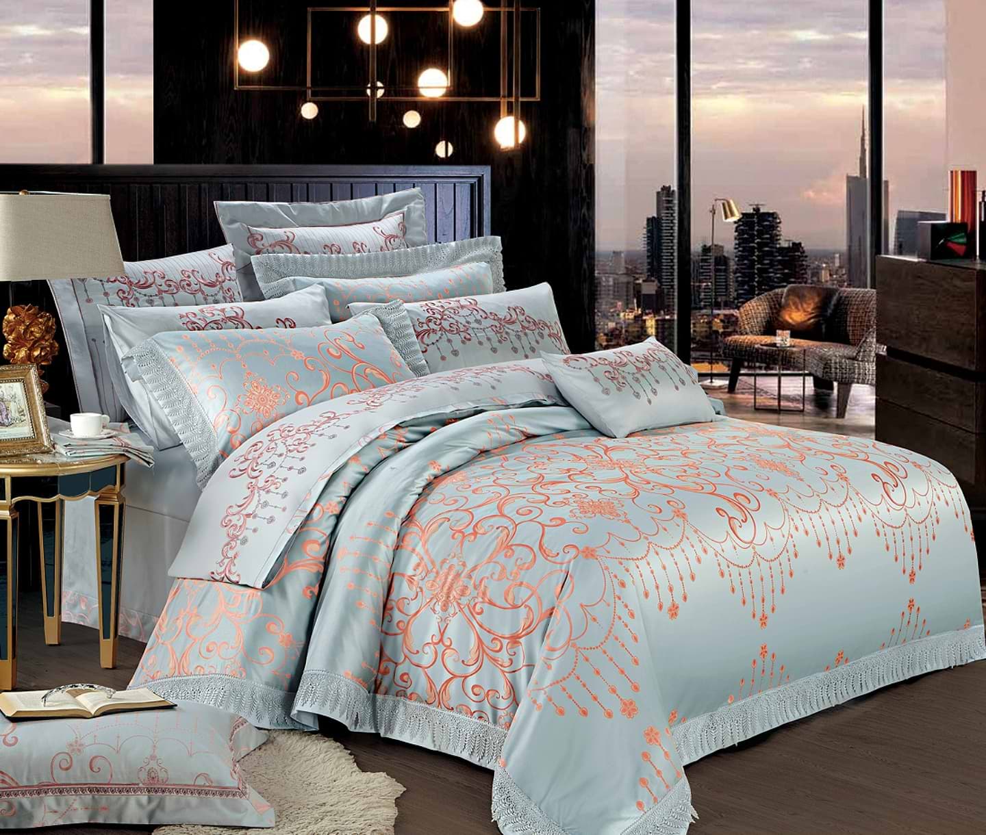 Комплект постельного белья Word of Dream с вышивкой 509 жаккард 200х220 см серый (15419-15424)