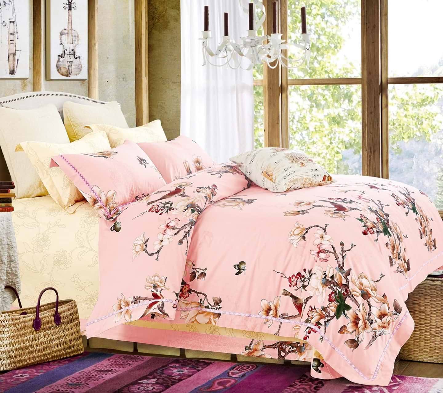 Комплект постельного белья Word of Dream дизайнерский 3236А/8190В Премиум сатин 2х150х215см персиковый (20019)