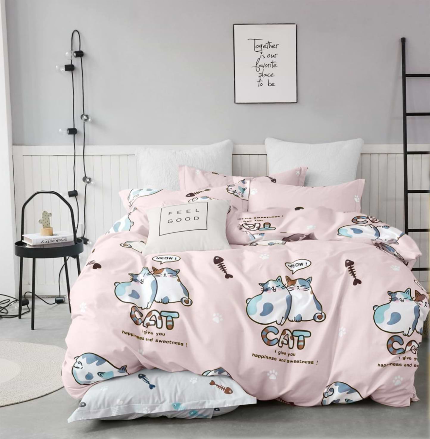 Комплект постельного белья Zastelli Cats on Pink/Fish Bone бязь 200х220 см серый (18252)