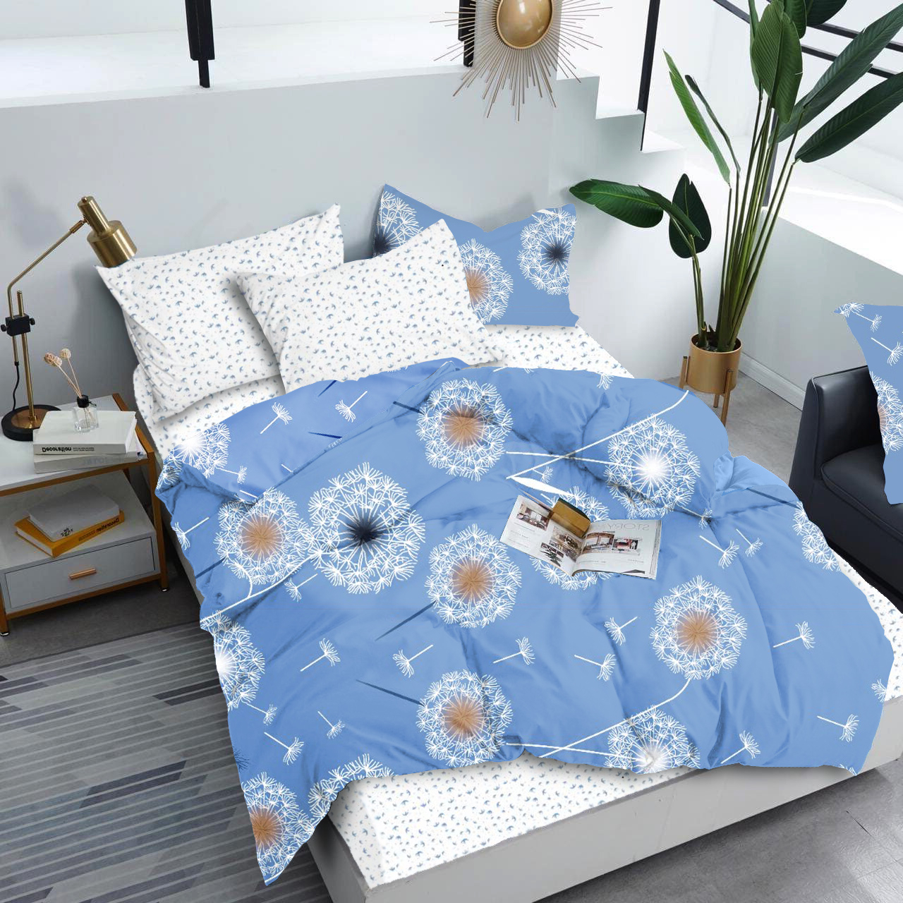 Комплект постельного белья Zastelli Одуванчик бязь 200х220 см голубой (18628)