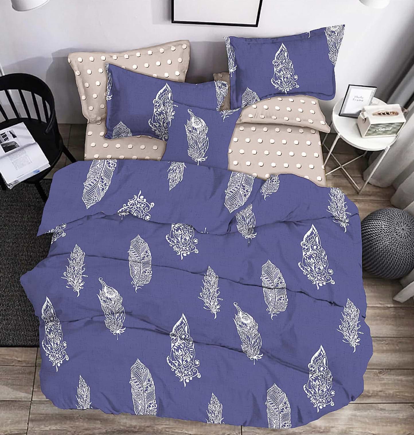 Комплект постельного белья Zastelli Feather бязь 200х220 см синий (19273)