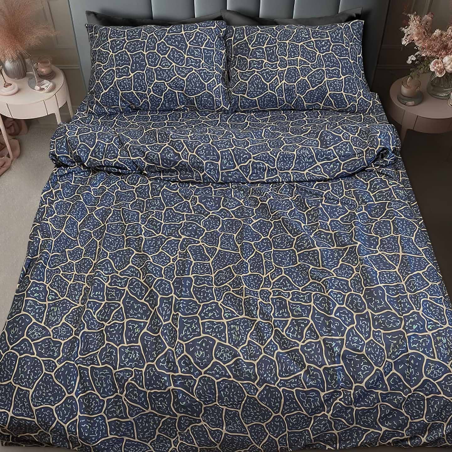 Комплект постельного белья Zastelli Соты 09-50/30-0754 бязь 200х220 см синий (21251)