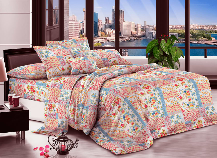 Комплект постельного белья Zastelli Цветочный луг 15382-10 жатка 200х220 см персиковый (13865)