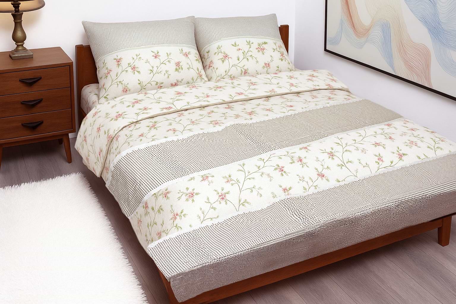 Комплект постельного белья Zastelli 7300 Цветочные узоры бязь 200х220 см серая (19449)