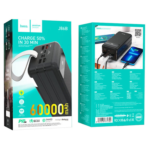 Фото - Батарея мобильная HOCO J86B Electric 22.5W 60000mAh Black (6931474771742)