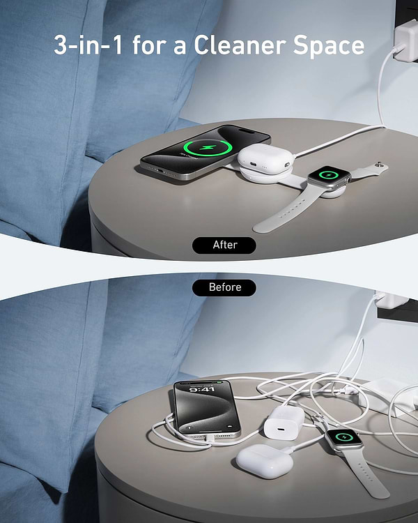 Фото - Бездротовий зарядний пристрій Anker MagGo Wireless Charging Pad 15W 3-in-1 Foldable (B25M8H21)