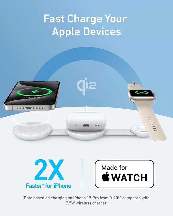 Фото - Бездротовий зарядний пристрій Anker MagGo Wireless Charging Pad 15W 3-in-1 Foldable (B25M8H21)