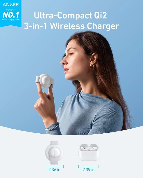 Фото - Бездротовий зарядний пристрій Anker MagGo Wireless Charging Pad 15W 3-in-1 Foldable (B25M8H21)