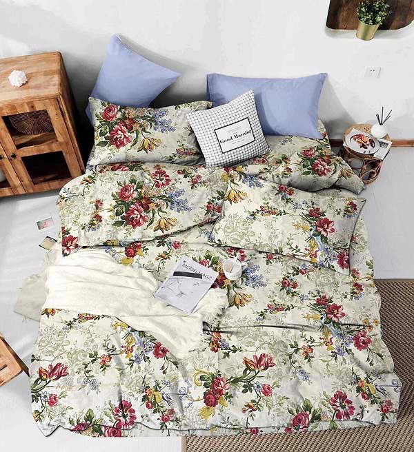 Фото - Комплект постільної білизни Zastelli 101 Квіти бязь 2х145х210 Молочний (14885)