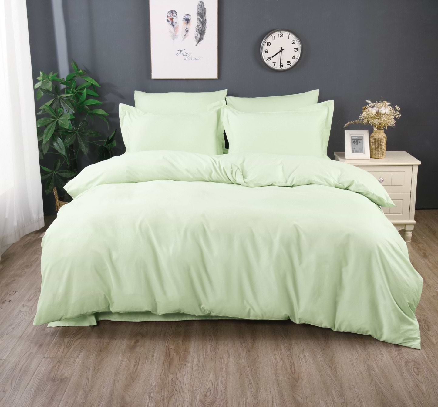 Комплект постельного белья Word of Dream египетский хлопок сатин Экрю 200х220 см Зеленый (20028)