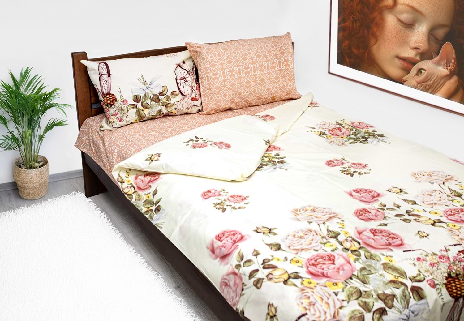 Комплект постельного белья Zastelli Bicycle Roses бязь 175х210 персиковый (19046)