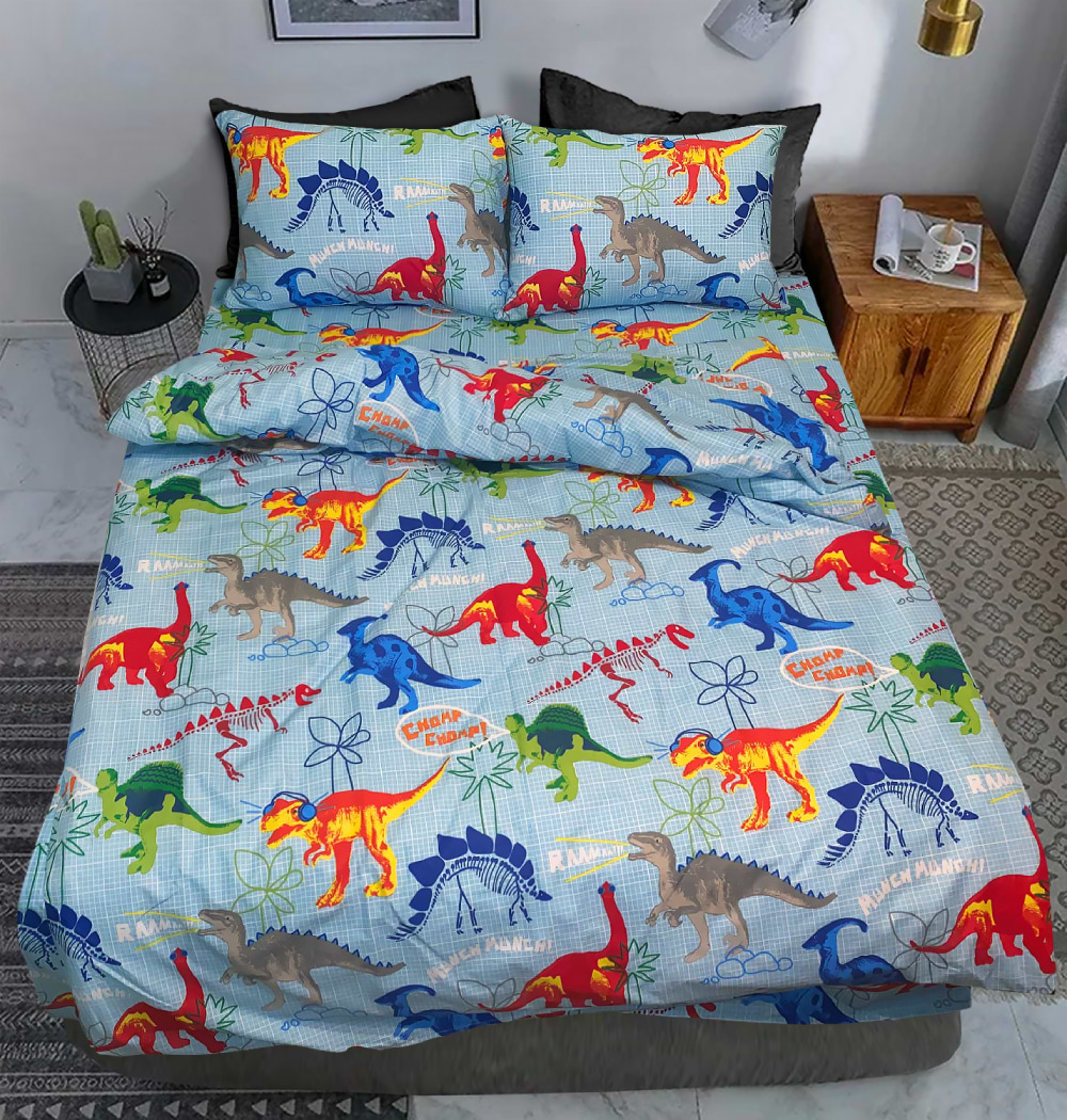 Комплект постельного белья Zastelli 14638 Динозаврики бязь 175х210 Голубой (13810)