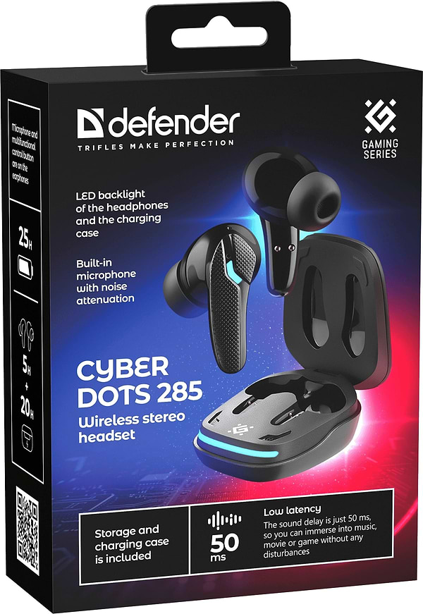 Фото - Наушники вкладыши беспроводные TWS Defender CyberDots 285 Black (63285)