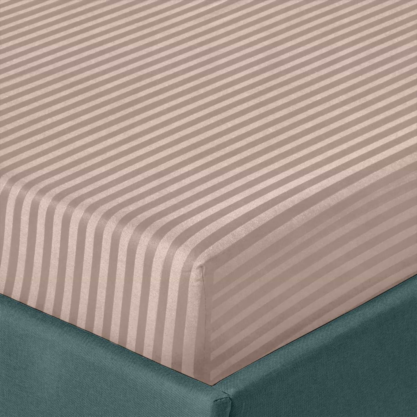 Простирадло двоспальне Zastelli на резинці Ivory Stripes 1 см сатин 100% бавовна 180х200+25 см Айворі (22284)