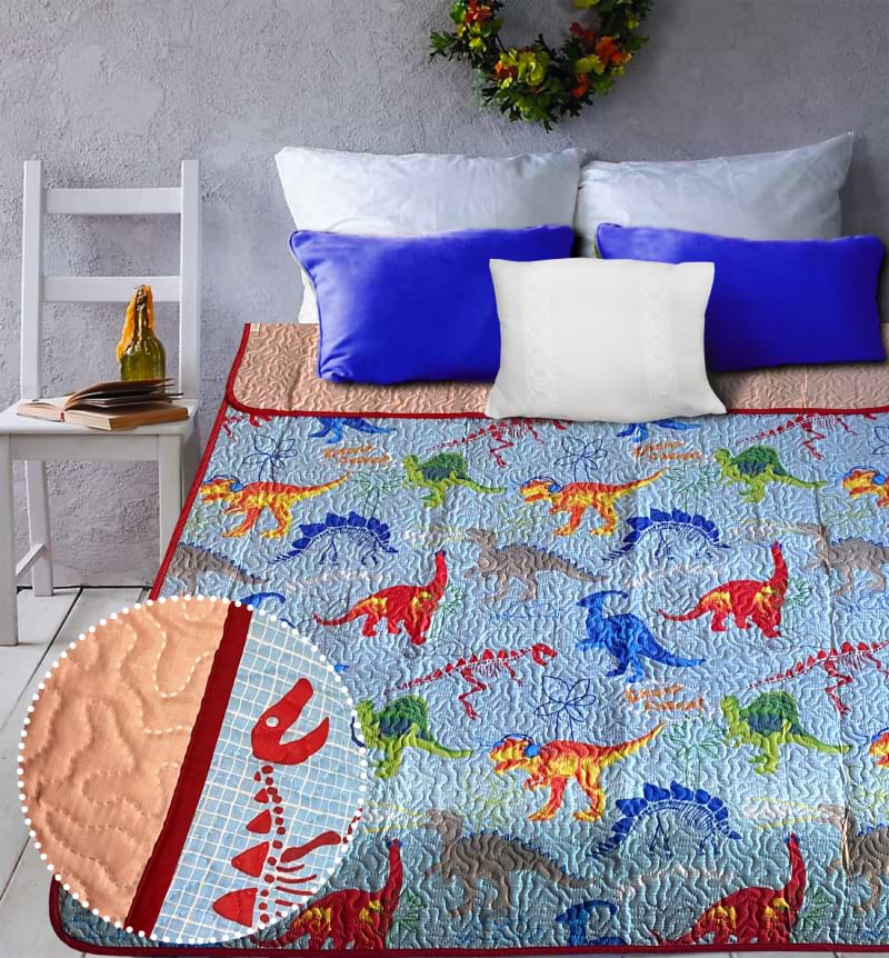 Покривало дитяче Zastelli Динозаврики 14638 Pale Blush 160х210 см бязь (20722)