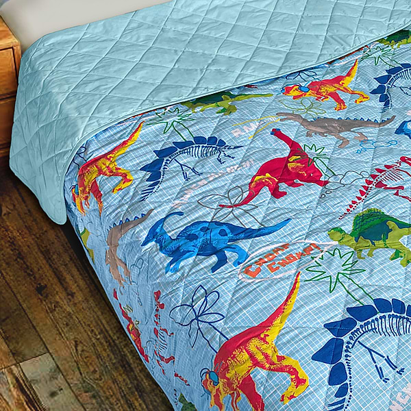 Фото - Покривало дитяче Zastelli стьобане Динозаврики 14638/12-4608 Clear Water 160х210 см бязь (21254)