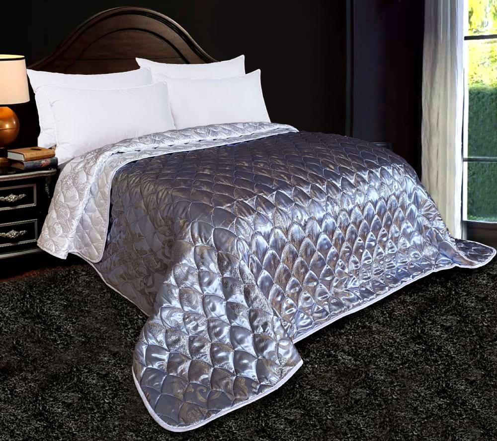 Покривало двоспальне Zastelli жаккардове Перлина JQ16/JQ10 двостороннє стьобане 240х260 см Блакитний / Білий (20701)