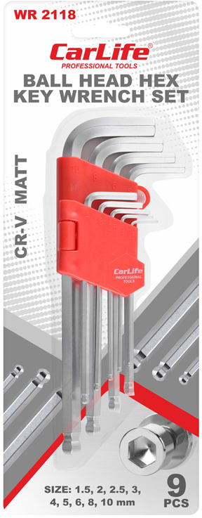 Фото - Набір шестигранних ключів CarLife 1.5-10 мм. CR-V MATT 9 шт. (WR2118)