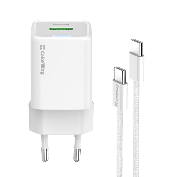 Фото - Сетевое зарядное устройство Colorway GaN Mini 20W PD Port PPS USB (Type-C PD + USB QC4.0) cable Type-C (CW-CHS062PDC-WT)