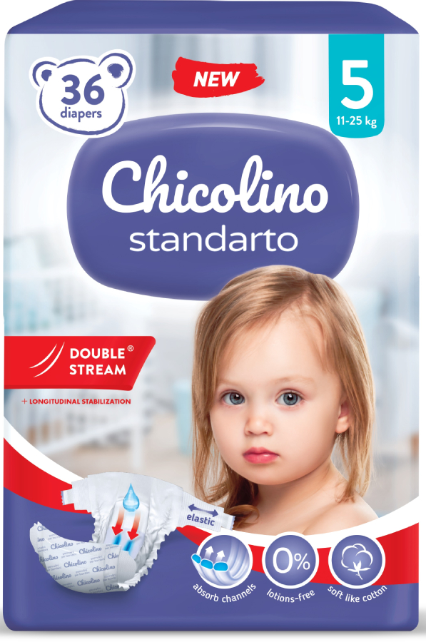 Фото - Одноразовые подгузники Chicolino 5 (11-25кг) 36 шт. MIDDLE Standarto (4823098410553)