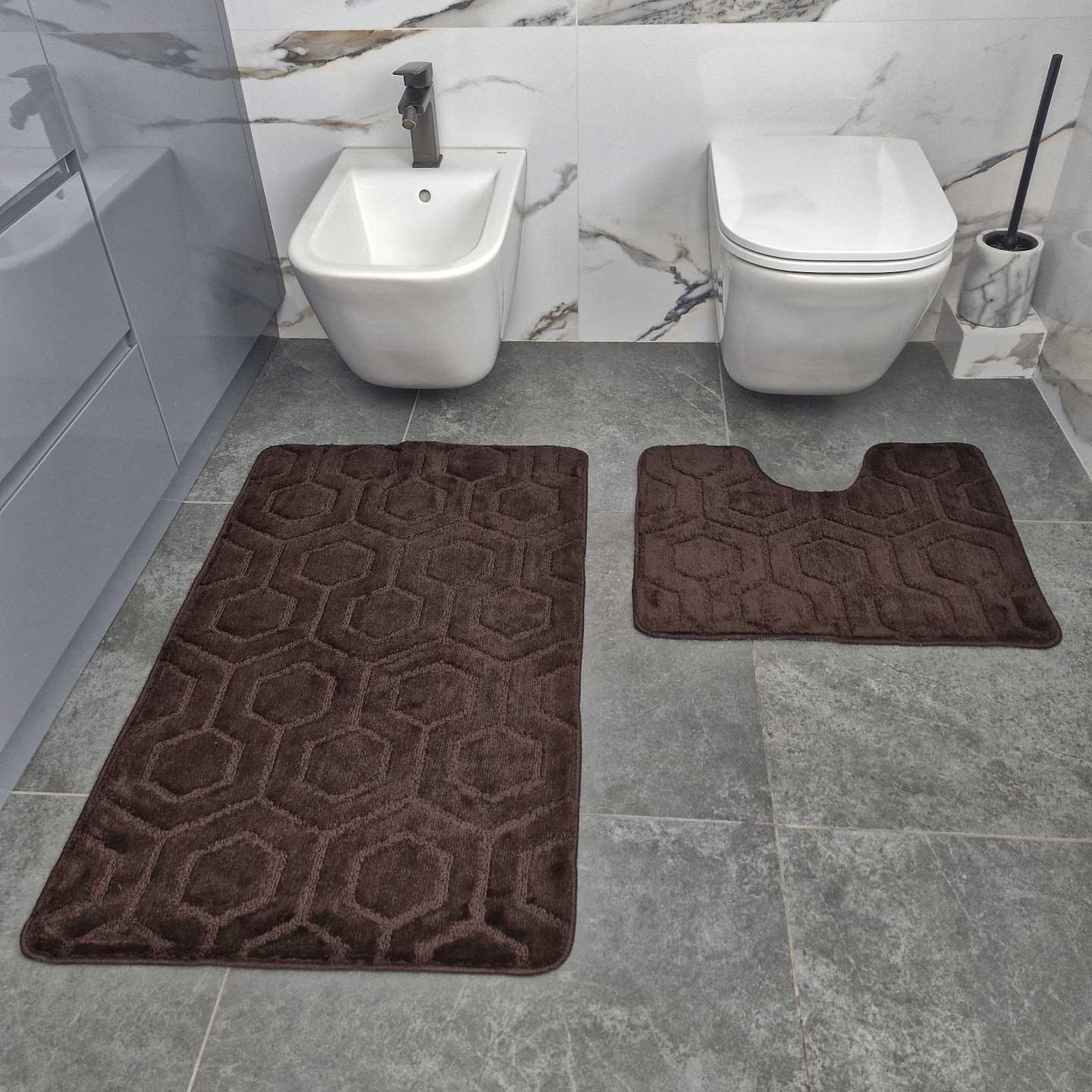 Набір килимів DarianA поліпропілен Standard 60х100+60х50 см з вирізом Шоколадний соти (1000009630)