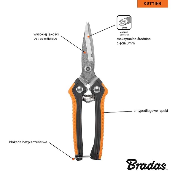 Фото - Ножиці садові BRADAS з прямим лезом V-SERIES-D (KT-V1037)