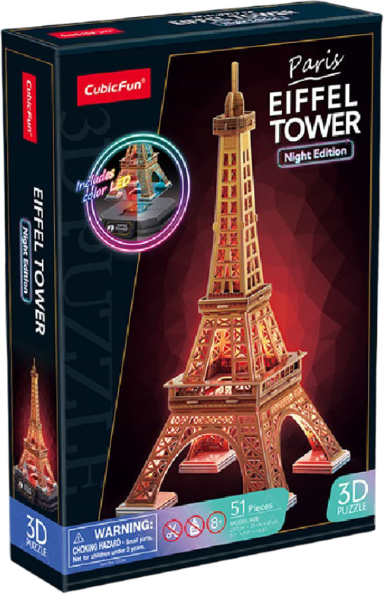 3D пазли Cubic Fun з LED підсвіткою Ейфелева вежа (L534h) - Фото 1