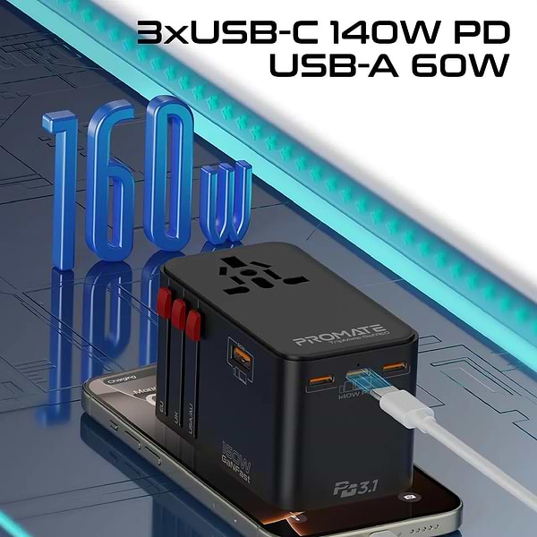 Фото - Мережевий зарядний пристрій Promate tripmate-gan160