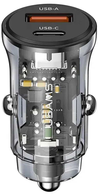 Автомобильное зарядное устройство Usams US-CC164 30 W Quick Charge Type-C та USB Black