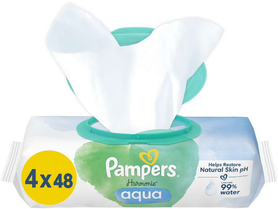 Фото - Влажные салфетки для грудничков Pampers Harmonie Aqua, 192 шт. (4*48 шт) (80816912)