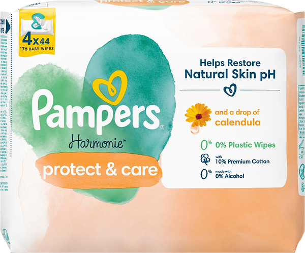 Фото - Влажные салфетки для грудничков Pampers Harmonie Protect&Care с календулой, 176 шт. (4*44 шт) (80814644)