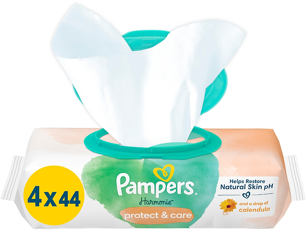 Фото - Влажные салфетки для грудничков Pampers Harmonie Protect&Care с календулой, 176 шт. (4*44 шт) (80814644)