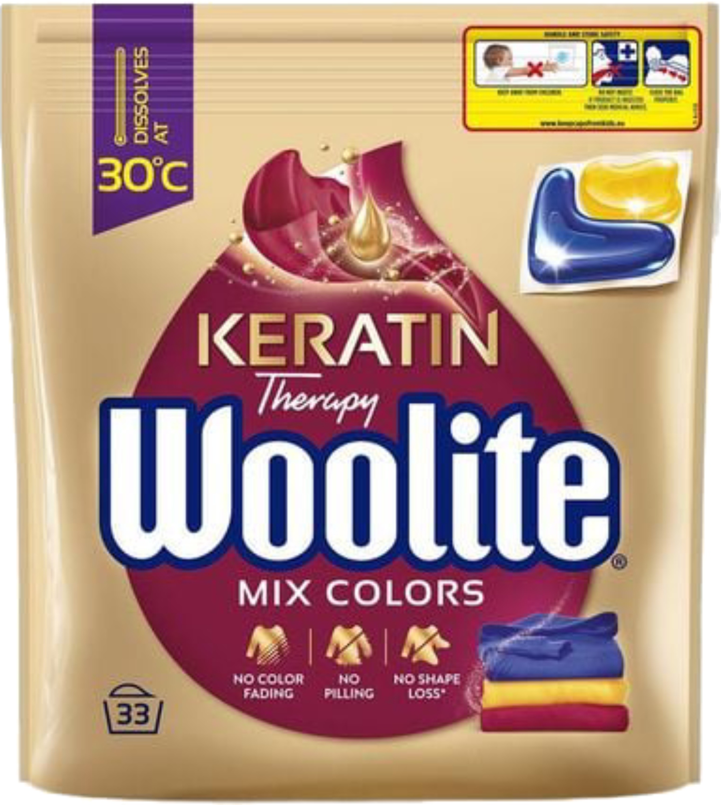 Капсули для прання Woolite Для кольорових тканин з кератином 33 шт. - Фото 1