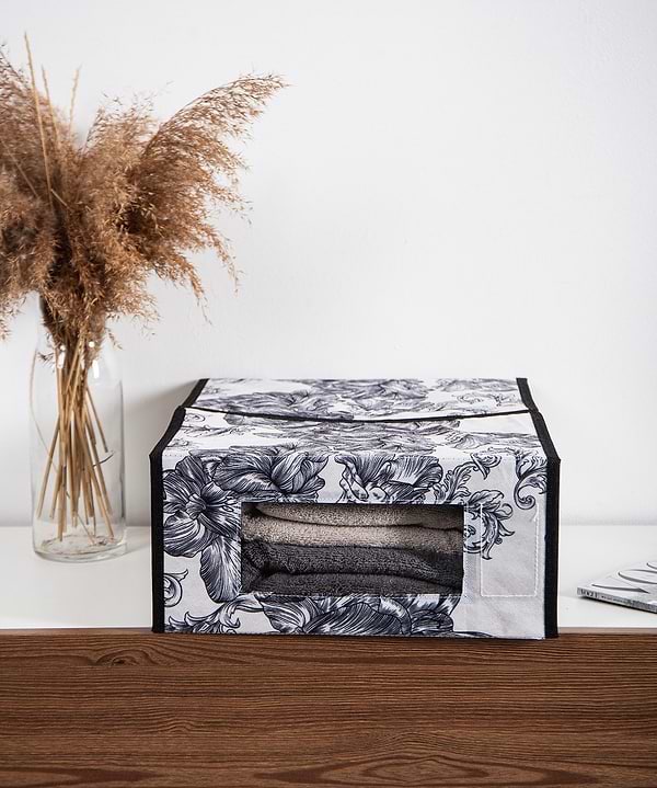 Фото - Корзина для хранения Idea Home BS-S01 ткан. с/кр Anthracite Flowers