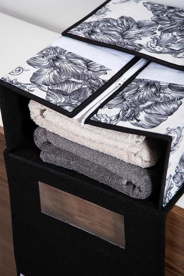 Фото - Корзина для хранения Idea Home BS-S01 ткан. с/кр Anthracite Flowers