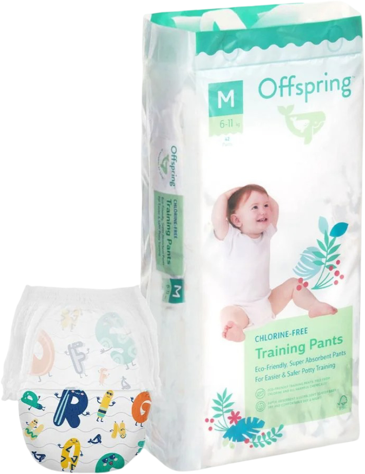 Одноразові підгузки-трусики Offspring розмір M, 6-11 кг 42 шт. Літери (DP-OI-FAP-M42P-ABC) - Фото 1