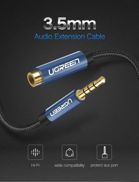 Фото - Кабель 3.5 мм -3.5 мм UGREEN AV118 3.5mm Male to 3.5mm Female Extensioin Cable 1m Blue (40673)