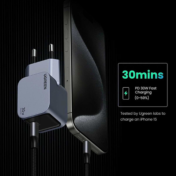 Фото - Сетевое зарядное устройство UGREEN X703 Nexode Pro 30W USB-C GaN Fast Charger Gray (35006)